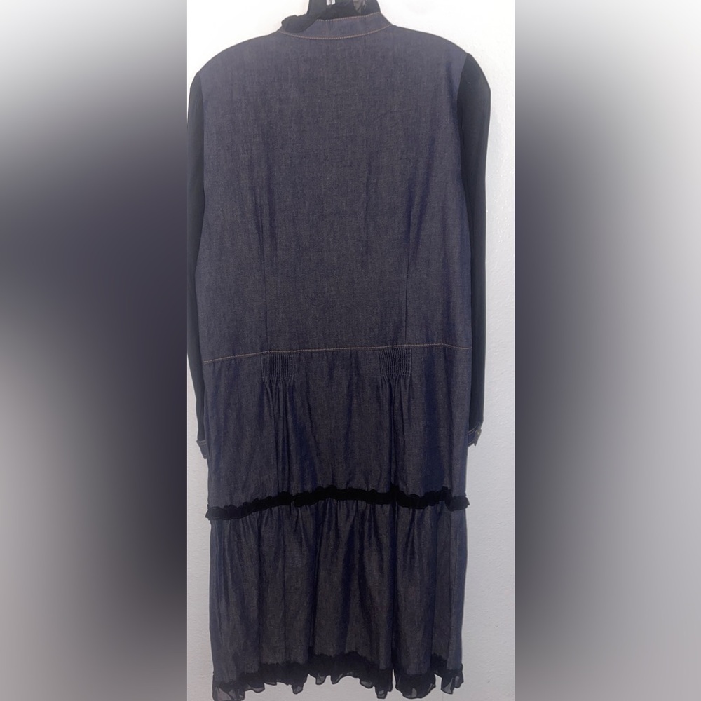 Chic Black and Blue Long Sleeve Denim A line Western Dress - Picture 7 of 8